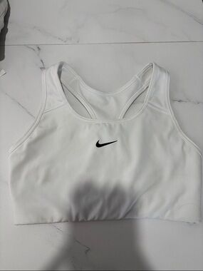 Nike White Racerback Crop Sports Bra with Black Swoosh